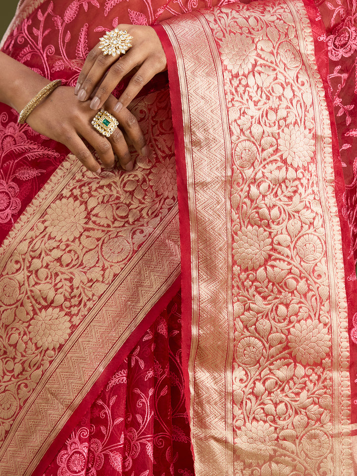 Maroon Zariwork (Gold) Silk Silk Saree