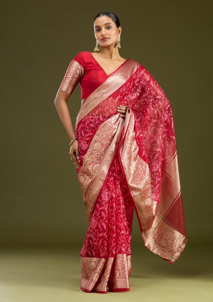 Red Zariwork Cotton Silk Saree