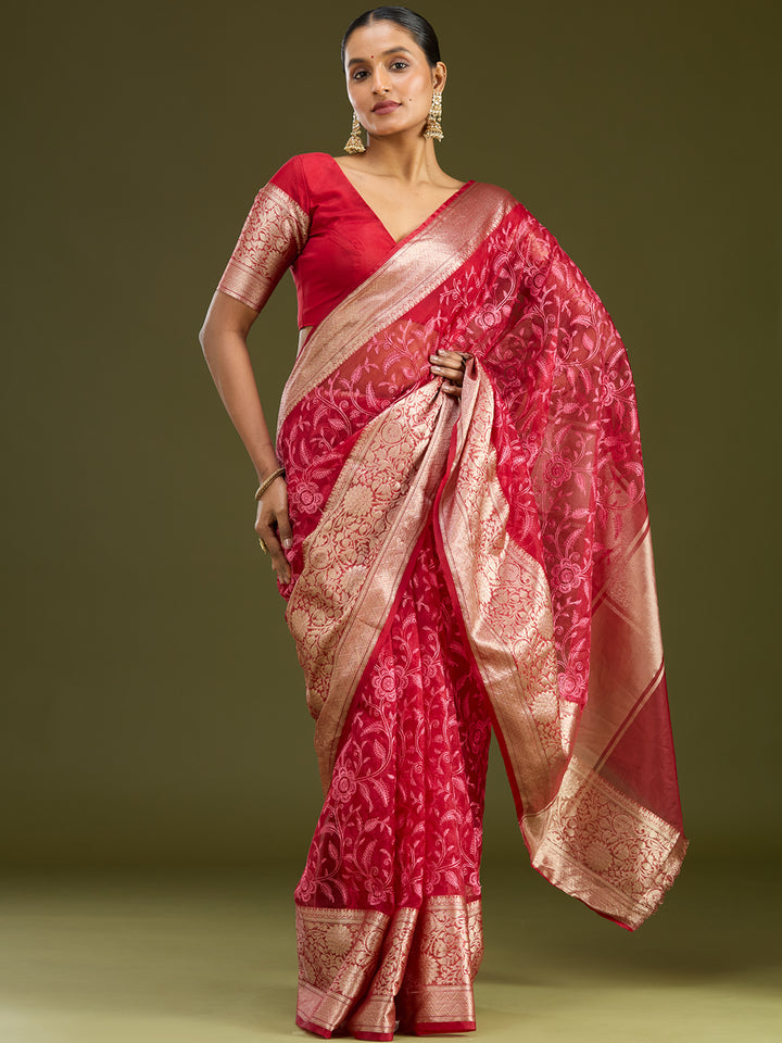 Maroon Zariwork (Gold) Silk Silk Saree