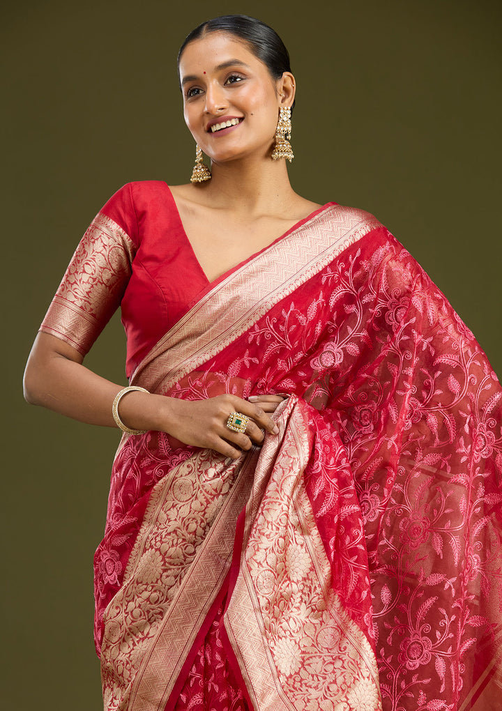 Red Zariwork Cotton Silk Saree