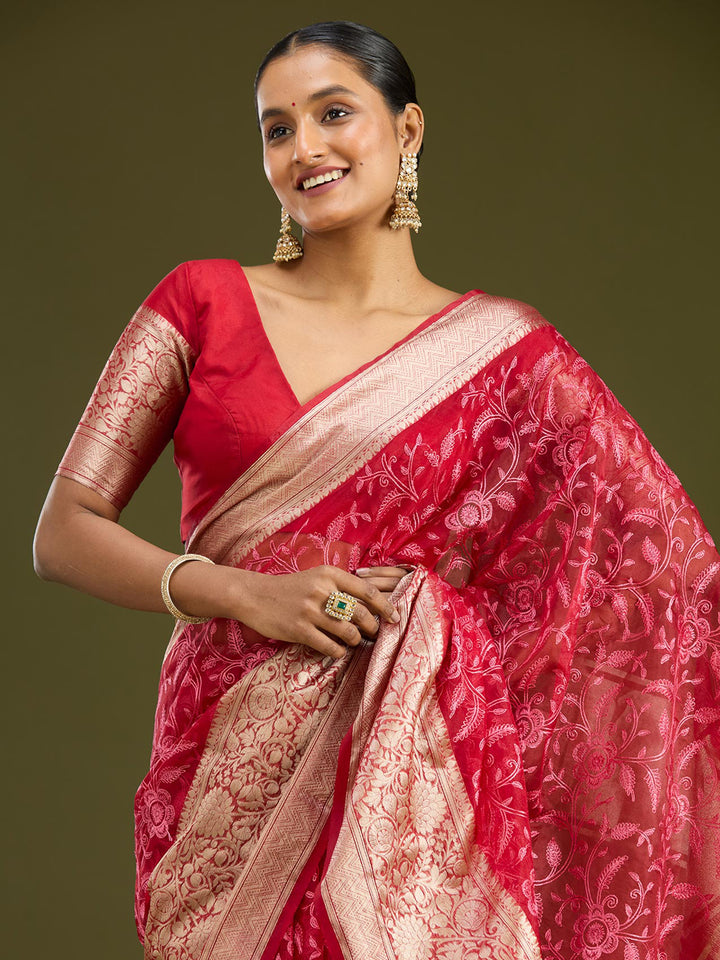 Maroon Zariwork (Gold) Silk Silk Saree