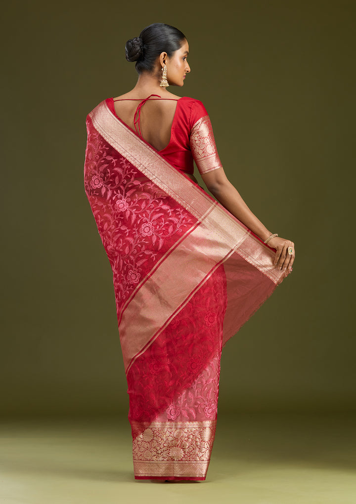Red Zariwork Cotton Silk Saree