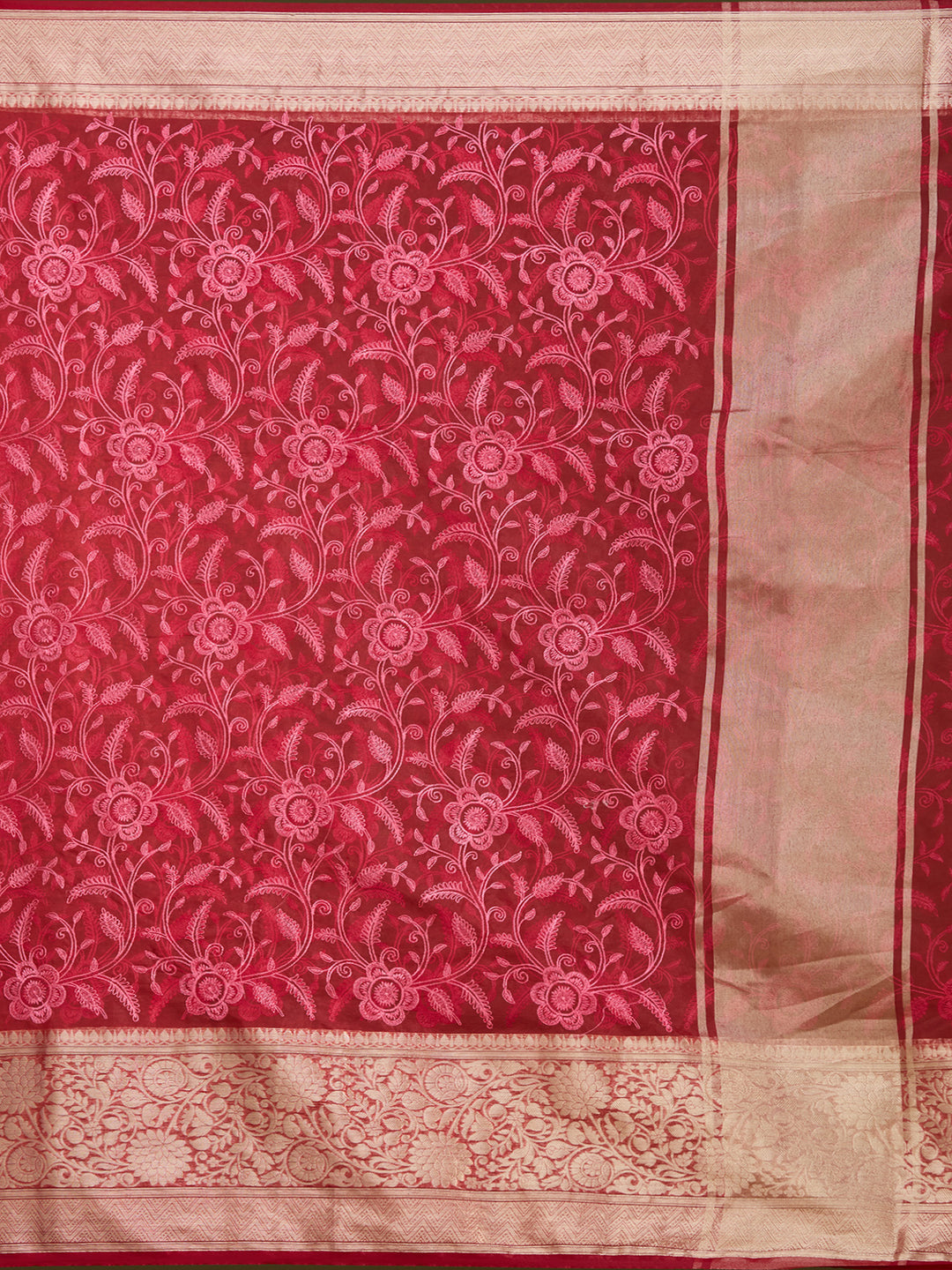 Maroon Zariwork (Gold) Silk Silk Saree