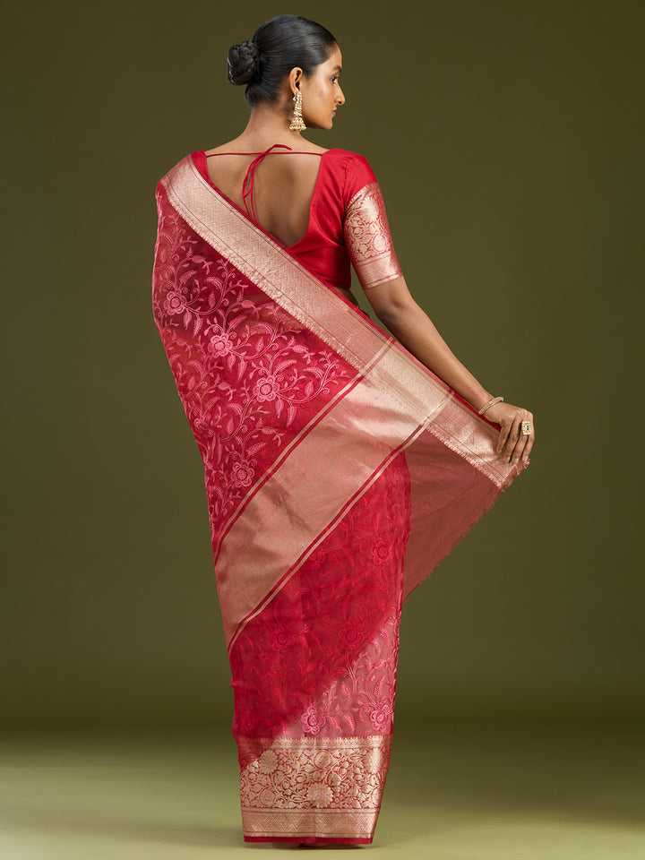 Maroon Zariwork (Gold) Silk Silk Saree