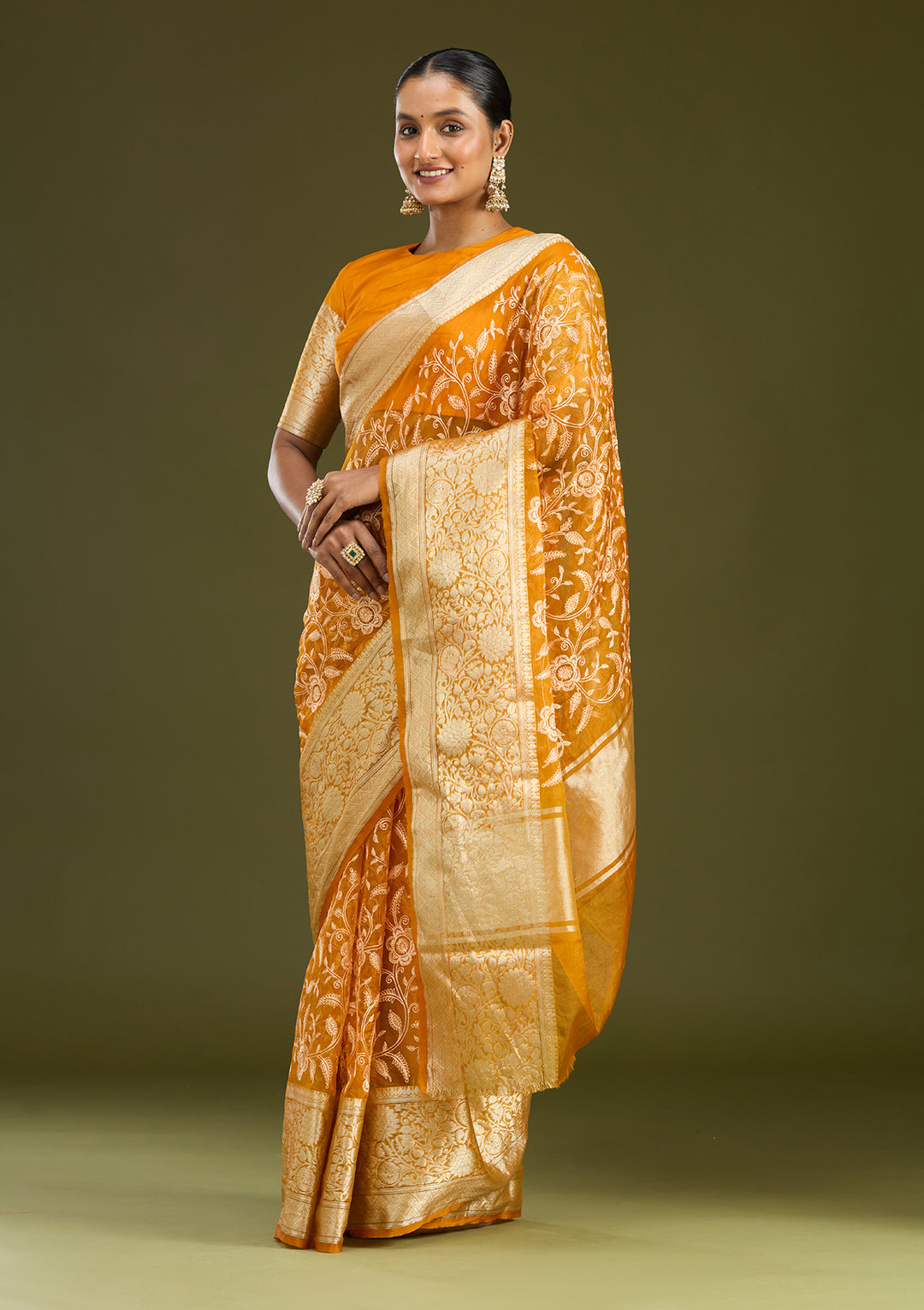 Mustard Zariwork (Gold) Silk Silk Saree