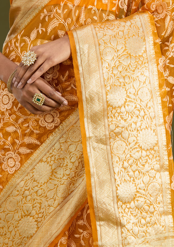 Mustard Zariwork (Gold) Silk Silk Saree