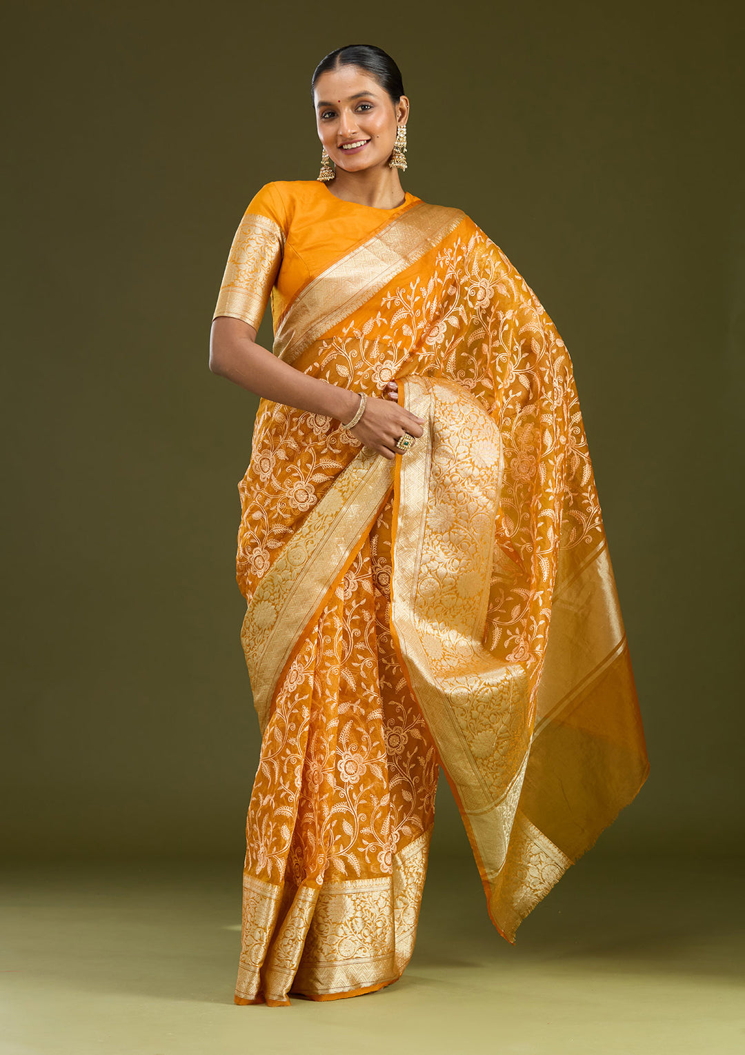 Mustard Zariwork (Gold) Silk Silk Saree