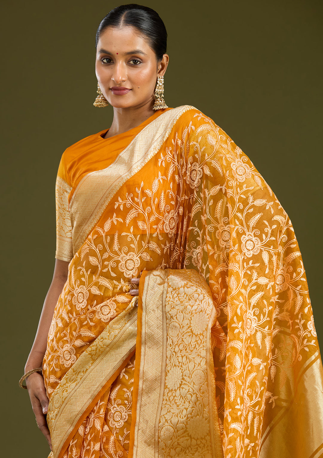 Mustard Zariwork (Gold) Silk Silk Saree