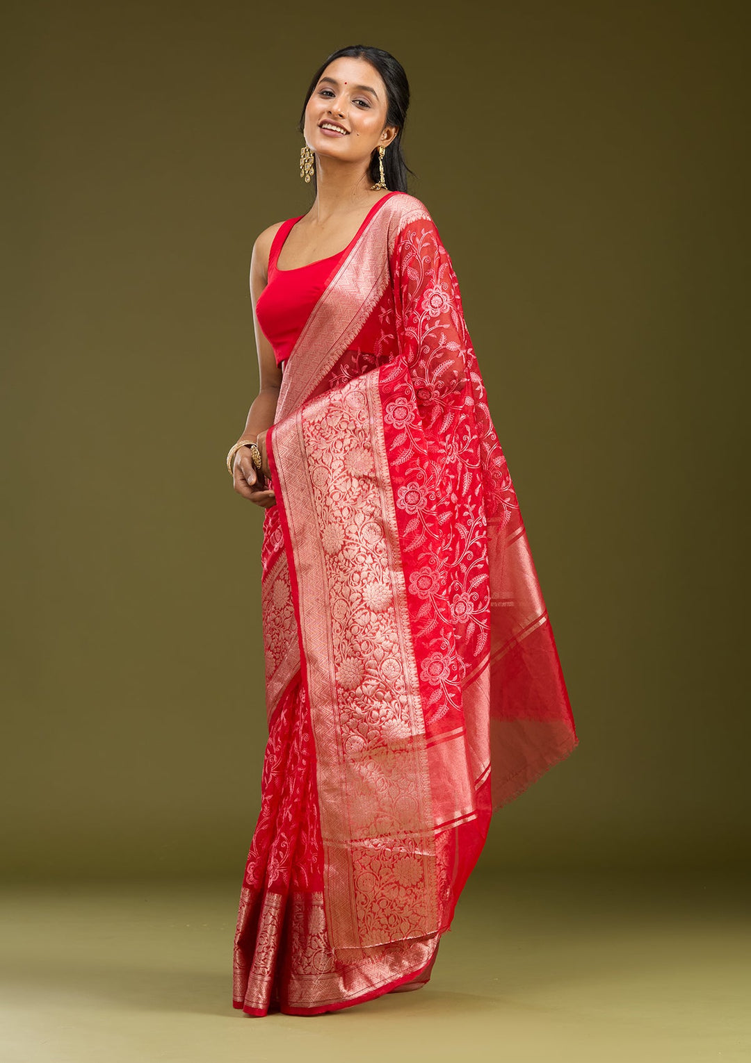 Red Zariwork (Gold) Silk Saree