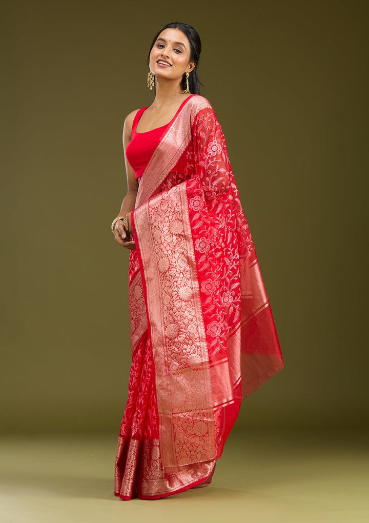 Red Zariwork (Gold) Silk Saree