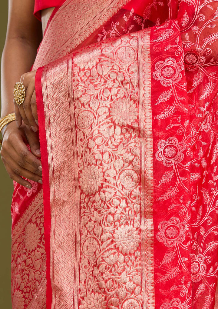 Red Zariwork (Gold) Silk Saree