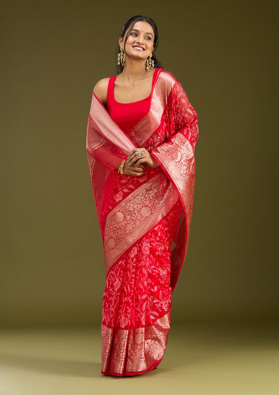 Red Zariwork (Gold) Silk Saree