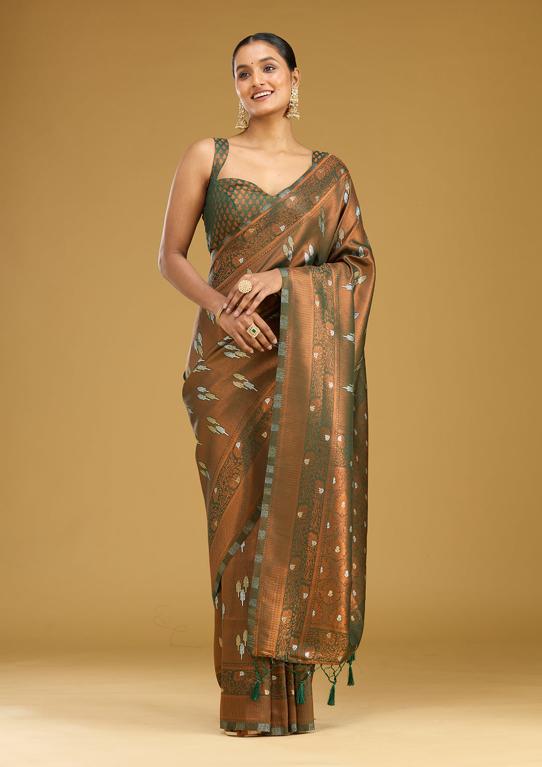 Mehendi Zariwork (Silver) Silk Silk Saree