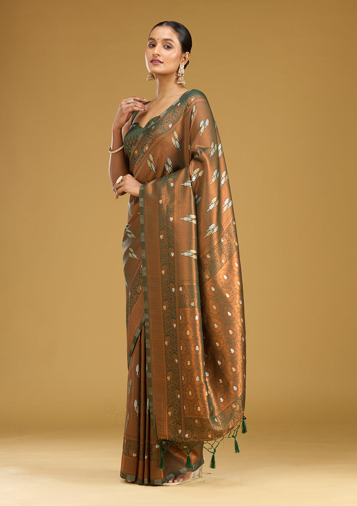 Mehendi Zariwork (Silver) Silk Silk Saree