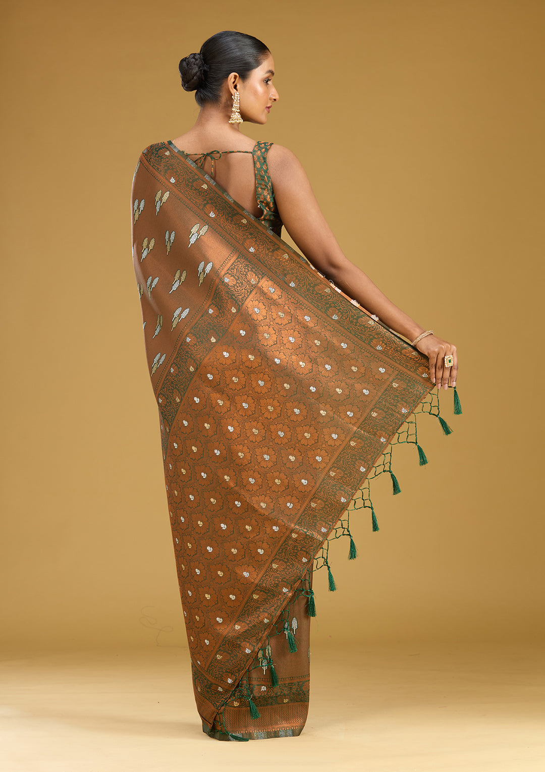 Mehendi Zariwork (Silver) Silk Silk Saree