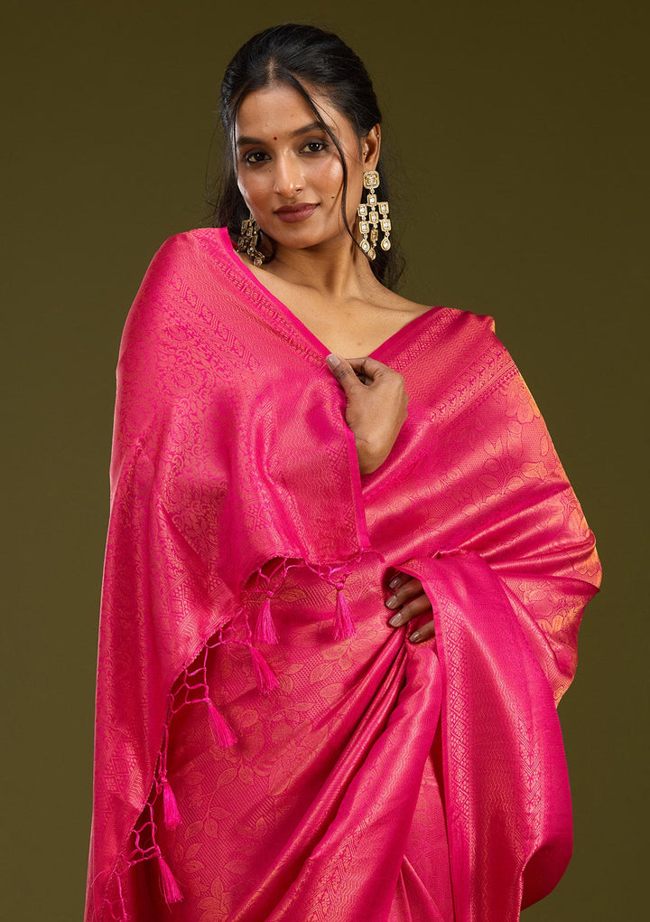 Magenta Pink Zariwork (Gold) Silk Saree