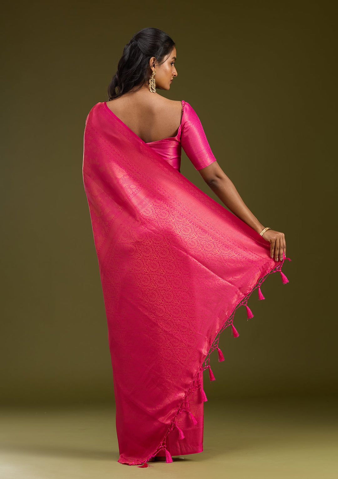 Magenta Pink Zariwork (Gold) Silk Saree