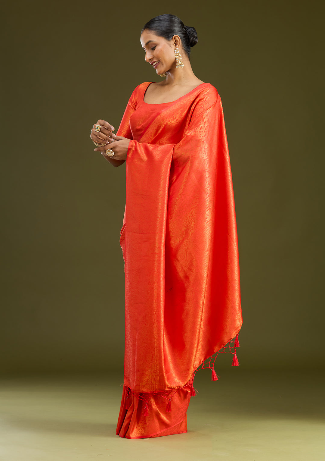 Orange Zariwork (Gold) Silk Silk Saree