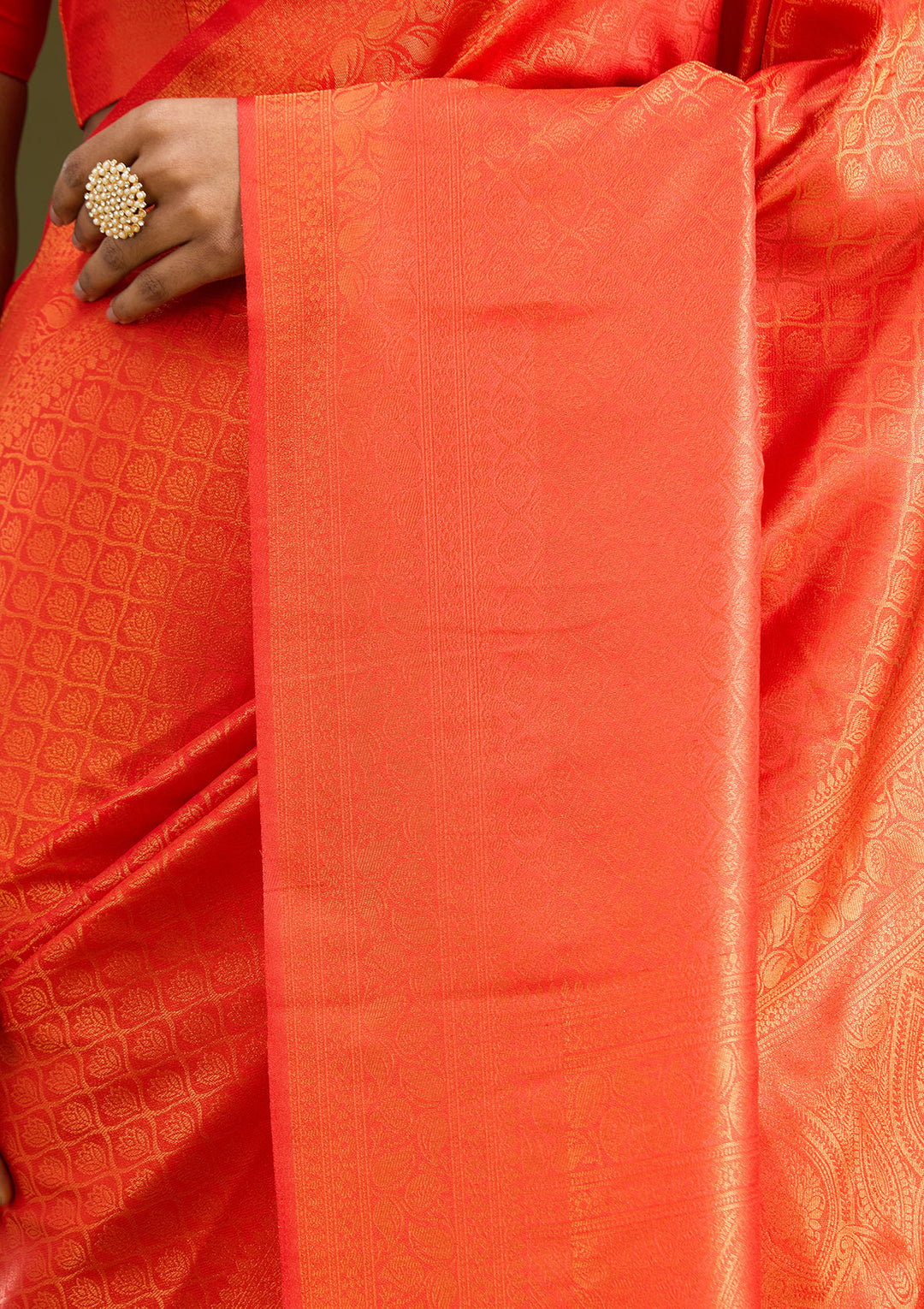 Orange Zariwork (Gold) Silk Silk Saree