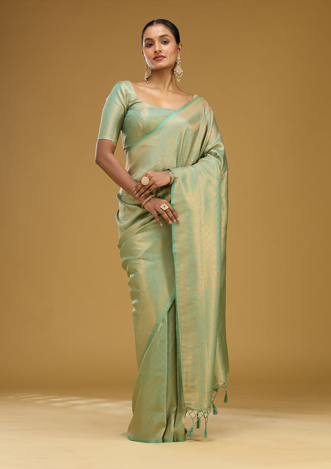 Sea Green Zariwork (Gold) Silk Silk Saree