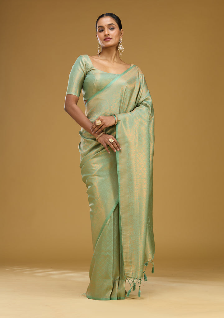 Sea Green Zariwork (Gold) Silk Silk Saree