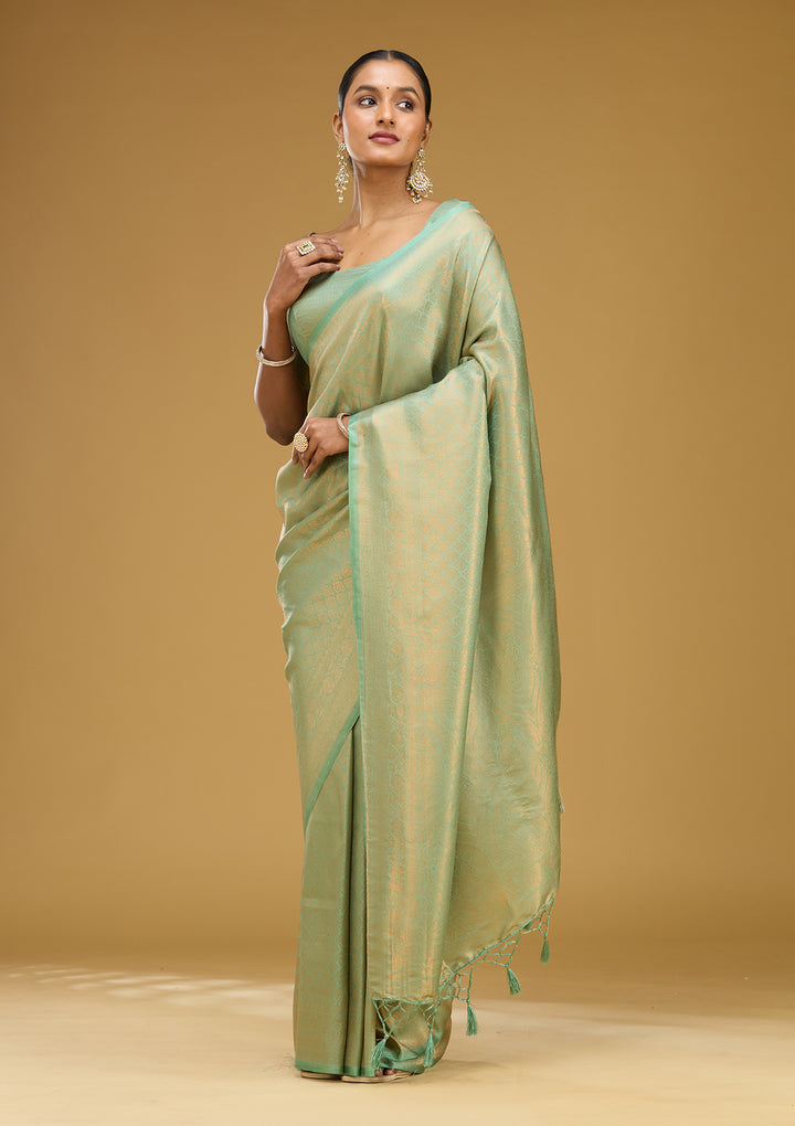 Sea Green Zariwork (Gold) Silk Silk Saree