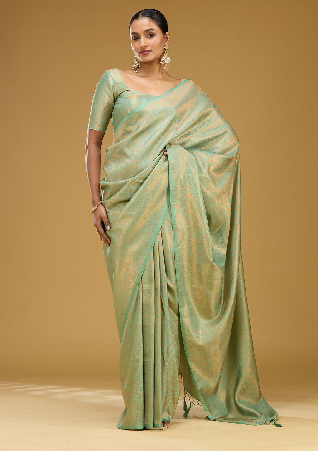 Sea Green Zariwork (Gold) Silk Silk Saree