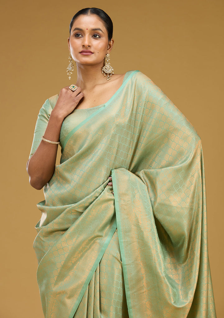 Sea Green Zariwork (Gold) Silk Silk Saree