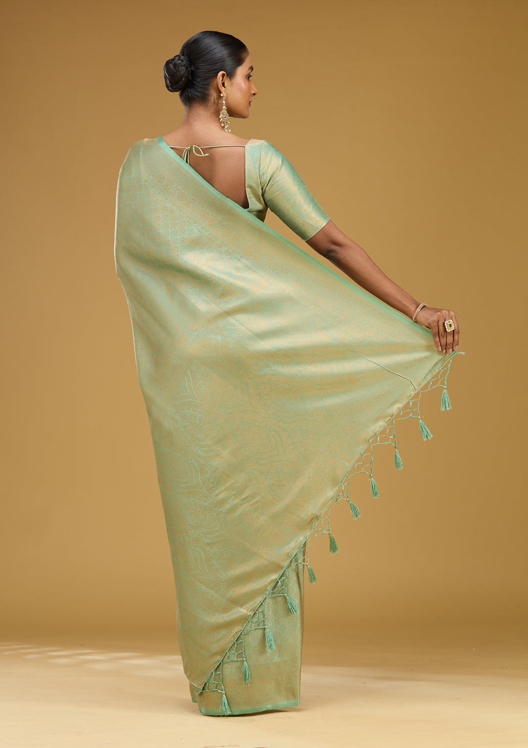 Sea Green Zariwork (Gold) Silk Silk Saree