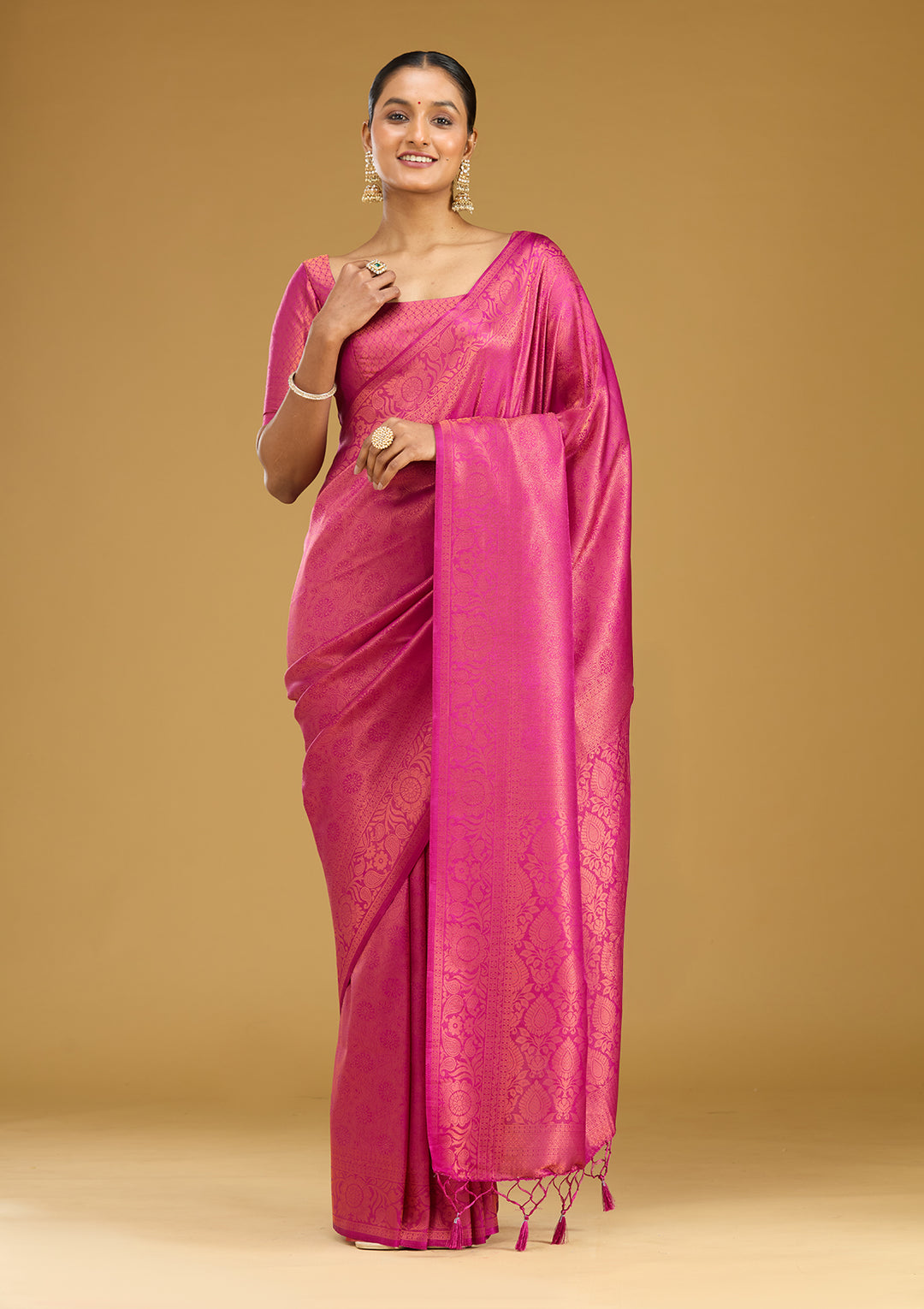 Wine Zariwork (Gold) Silk Silk Saree