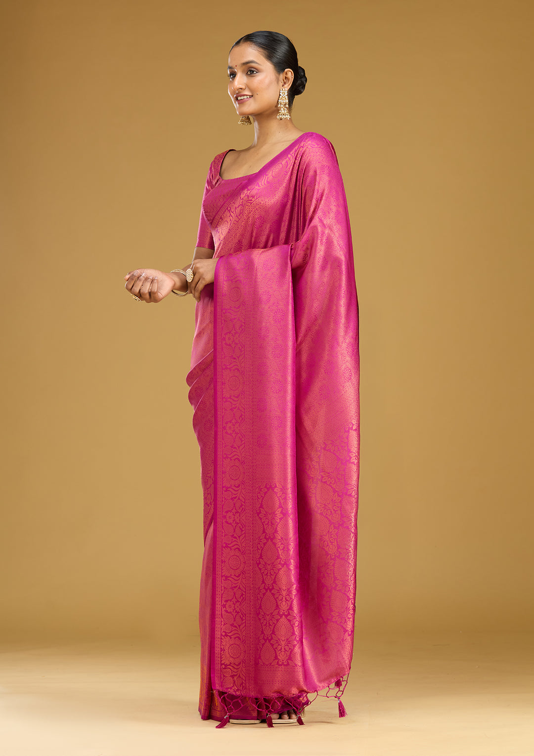 Wine Zariwork (Gold) Silk Silk Saree