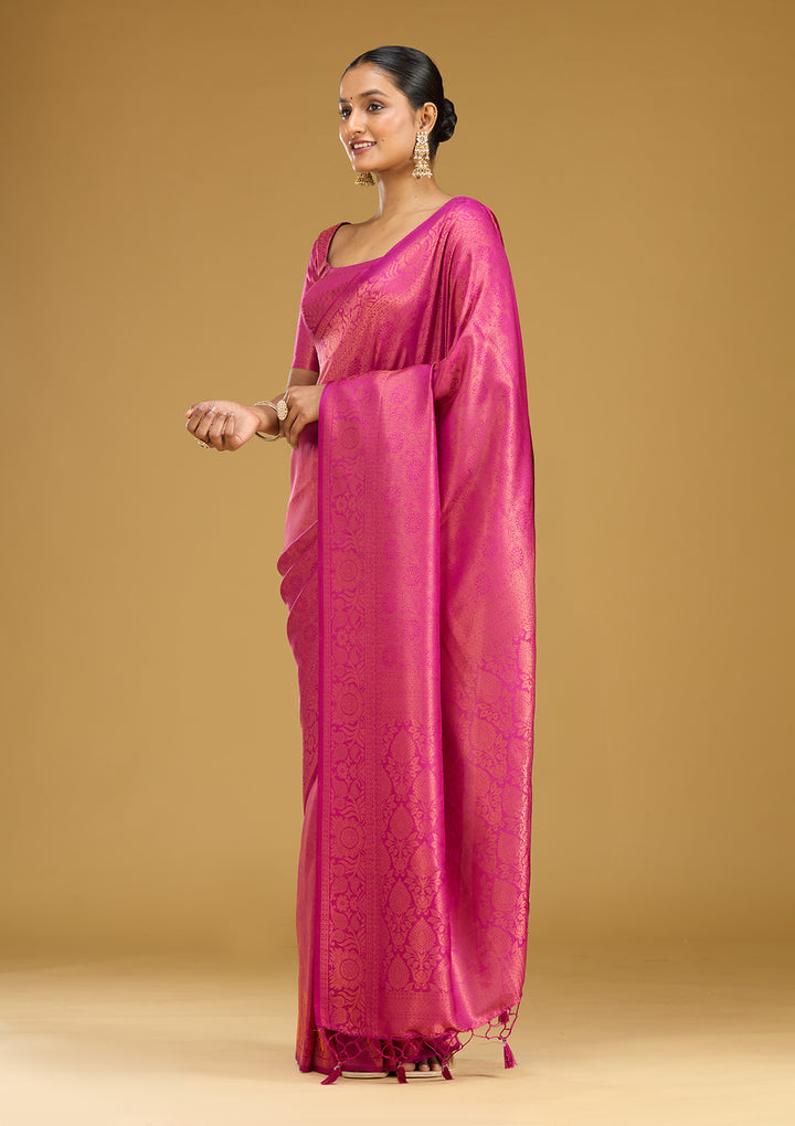 Wine Zariwork (Gold) Silk Silk Saree