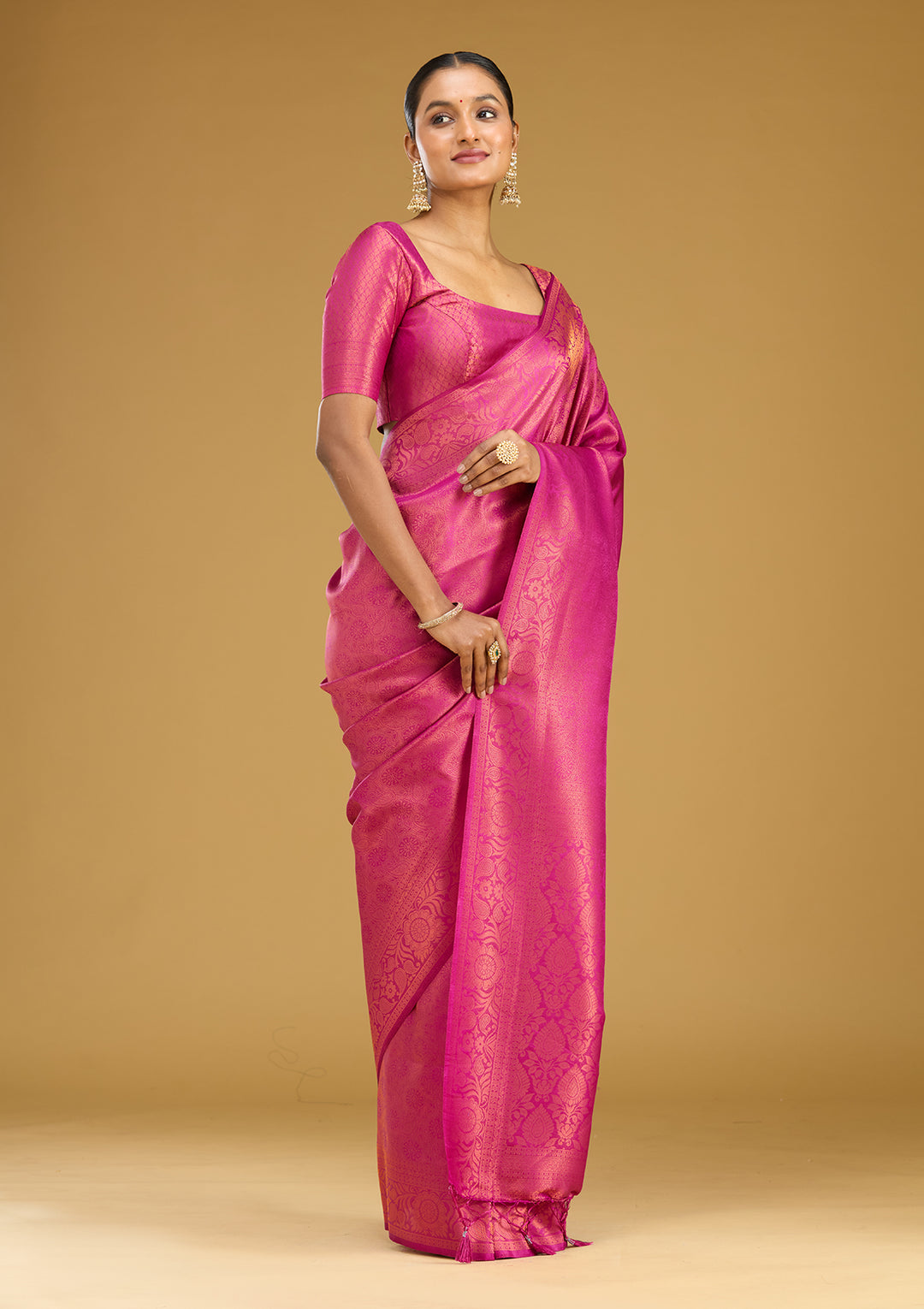 Wine Zariwork (Gold) Silk Silk Saree