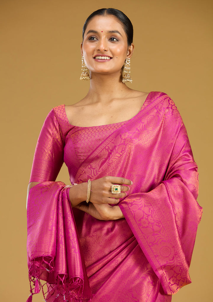 Wine Zariwork (Gold) Silk Silk Saree