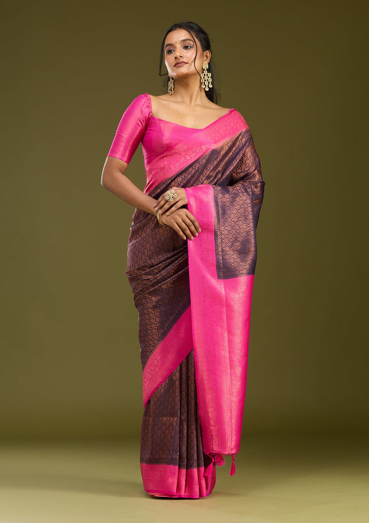 Navy Blue Zariwork (Gold) Silk Saree