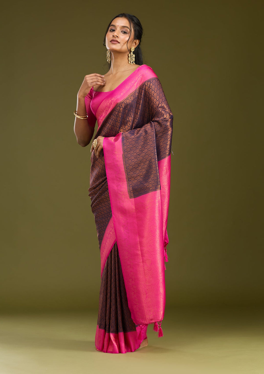 Navy Blue Zariwork (Gold) Silk Saree