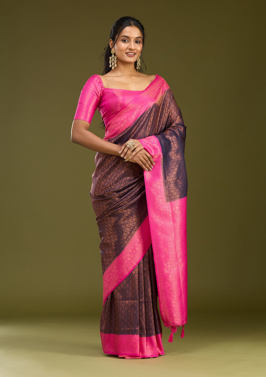 Navy Blue Zariwork (Gold) Silk Saree
