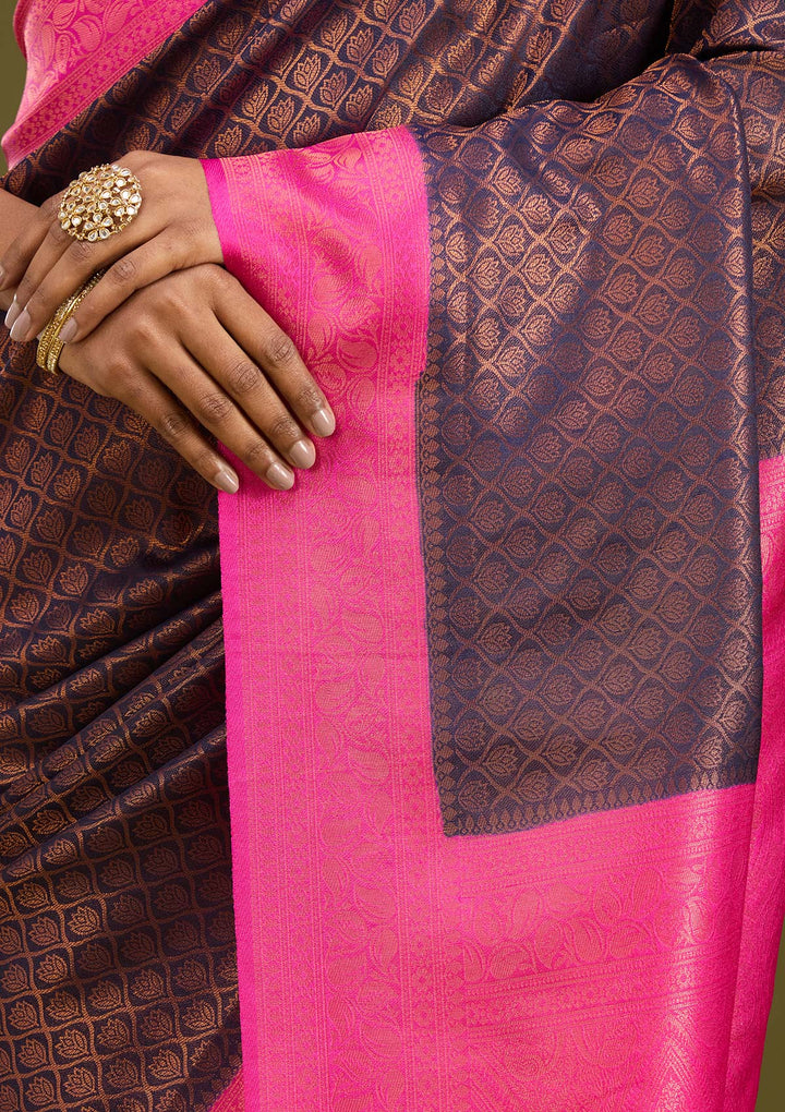 Navy Blue Zariwork (Gold) Silk Saree