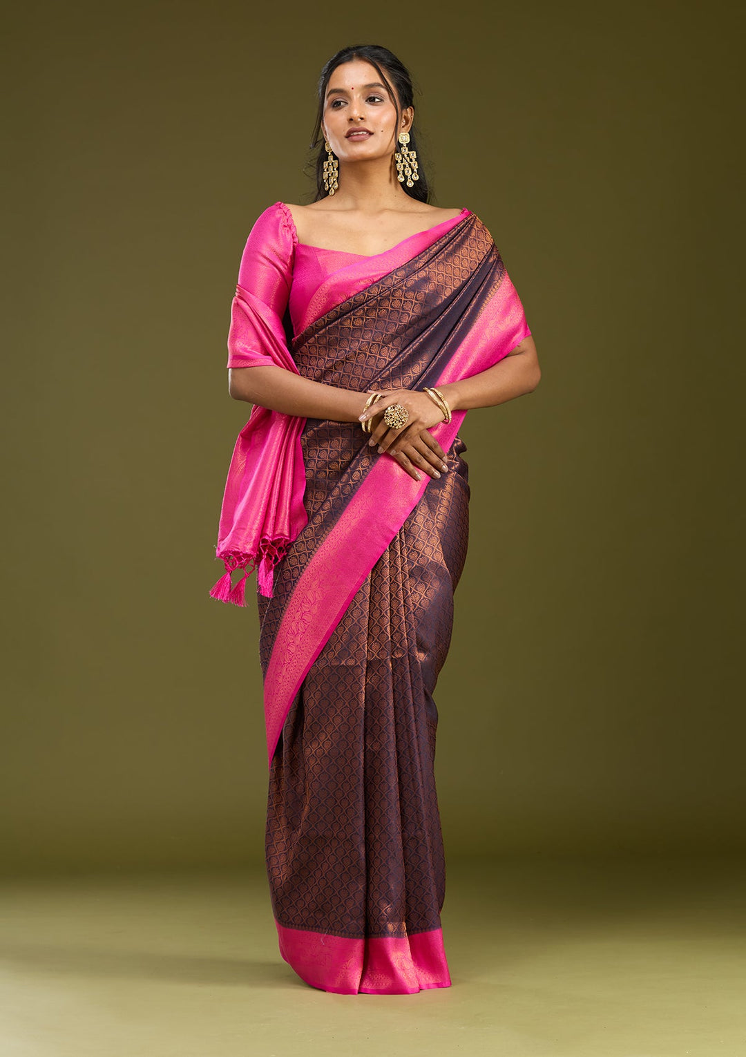 Navy Blue Zariwork (Gold) Silk Saree