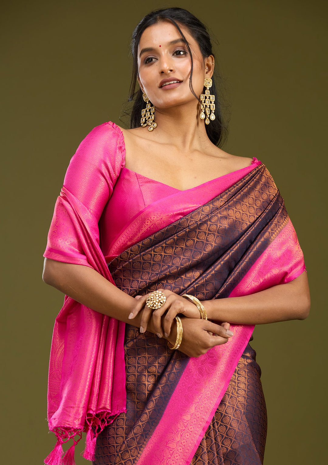 Navy Blue Zariwork (Gold) Silk Saree