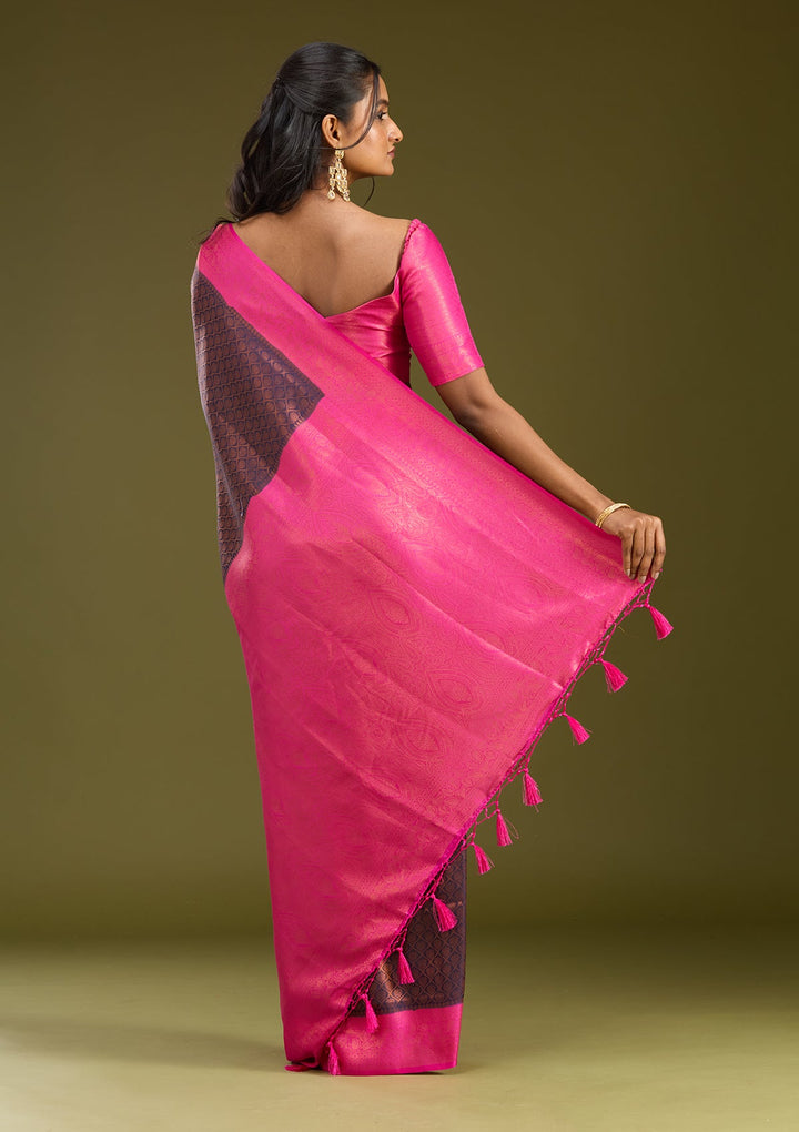 Navy Blue Zariwork (Gold) Silk Saree