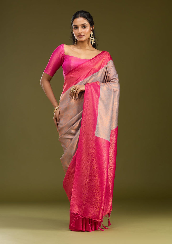 Light Grey Zariwork (Gold) Silk Saree