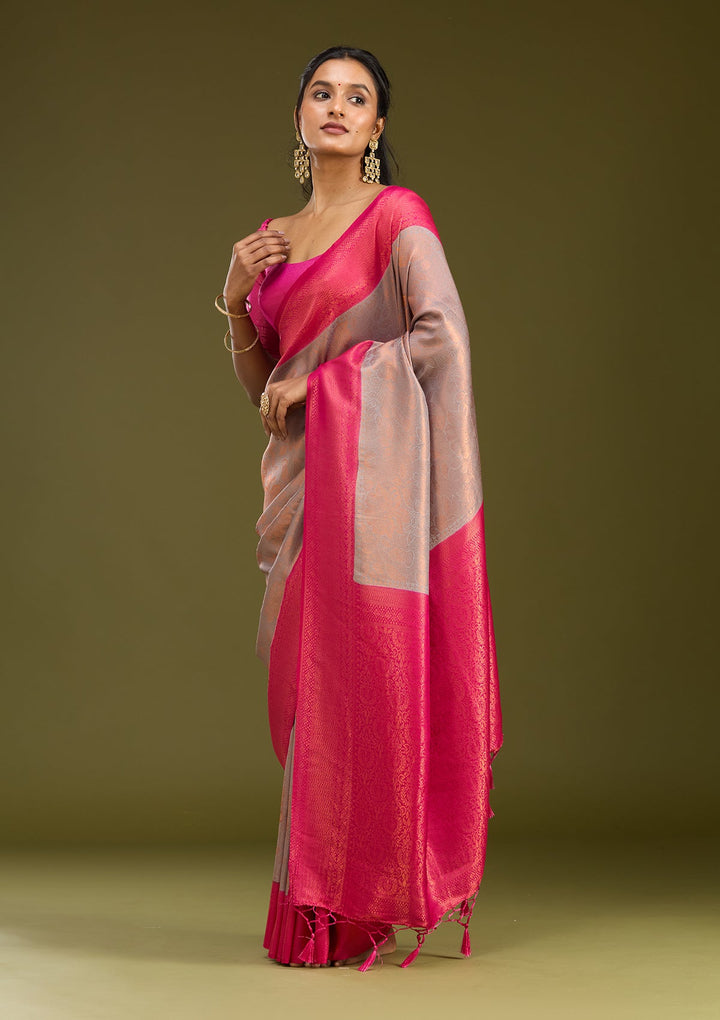 Light Grey Zariwork (Gold) Silk Saree