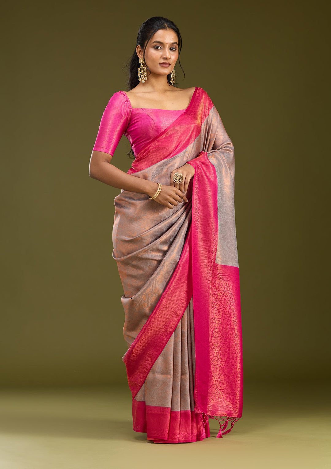 Light Grey Zariwork (Gold) Silk Saree