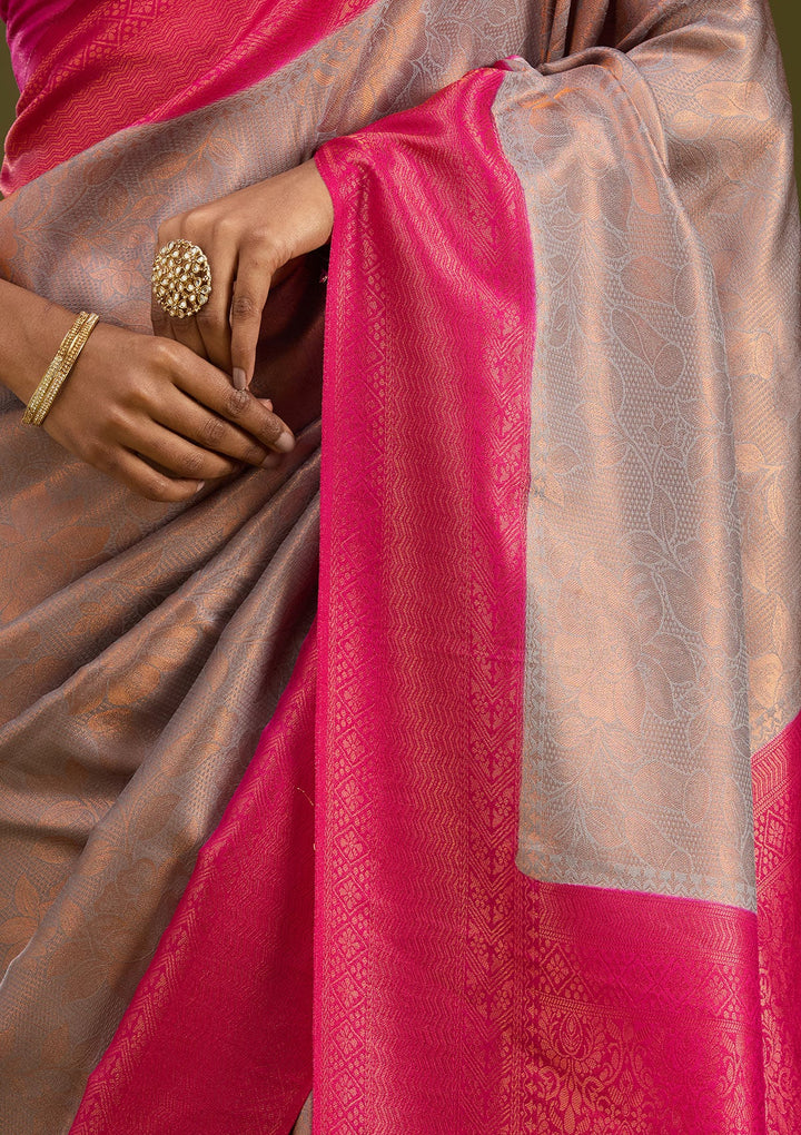 Light Grey Zariwork (Gold) Silk Saree