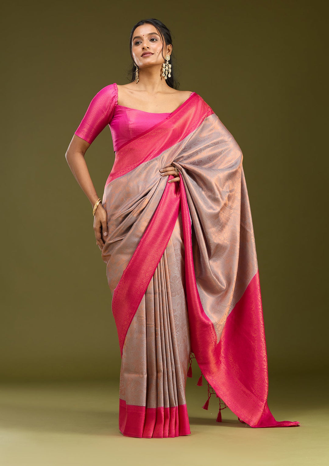 Light Grey Zariwork (Gold) Silk Saree