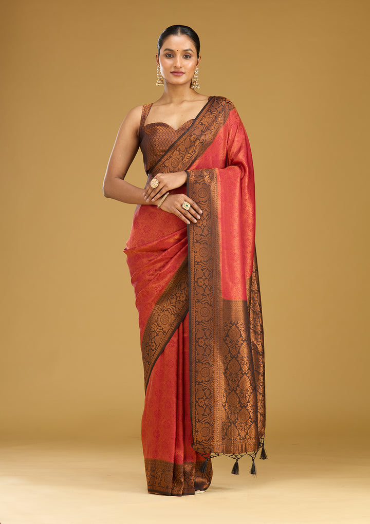 Maroon Zariwork (Gold) Silk Silk Saree