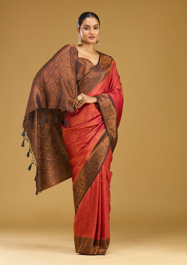 Maroon Zariwork (Gold) Silk Silk Saree