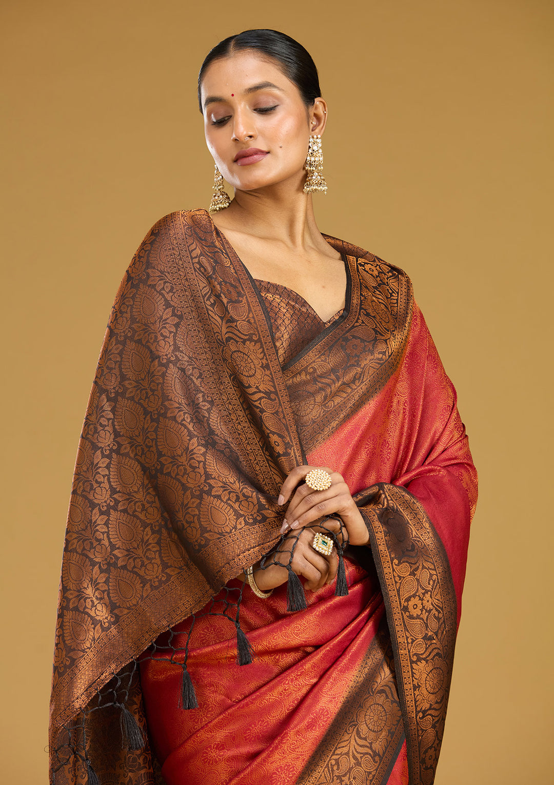 Maroon Zariwork (Gold) Silk Silk Saree