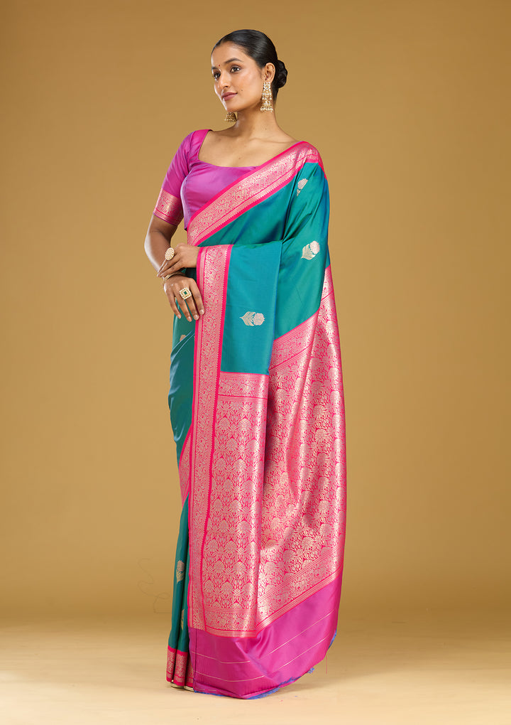 Peacock Blue Zariwork (Gold) Silk Silk Saree